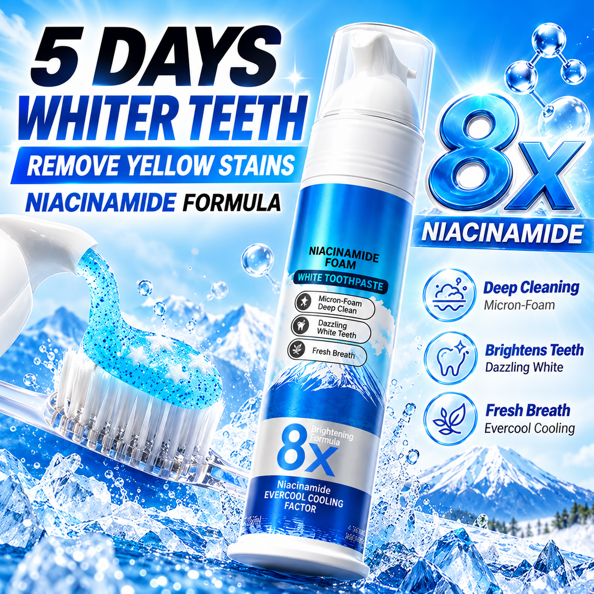 8X Niacinamide Foaming Whitening Toothpaste 8X - Fresh Breath Stain Removal Gentle Teeth Cleaning 100ml-D