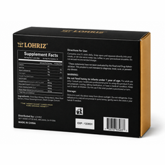 Back panel of the LOHRIZ Premium Shilajit Honey box with label information