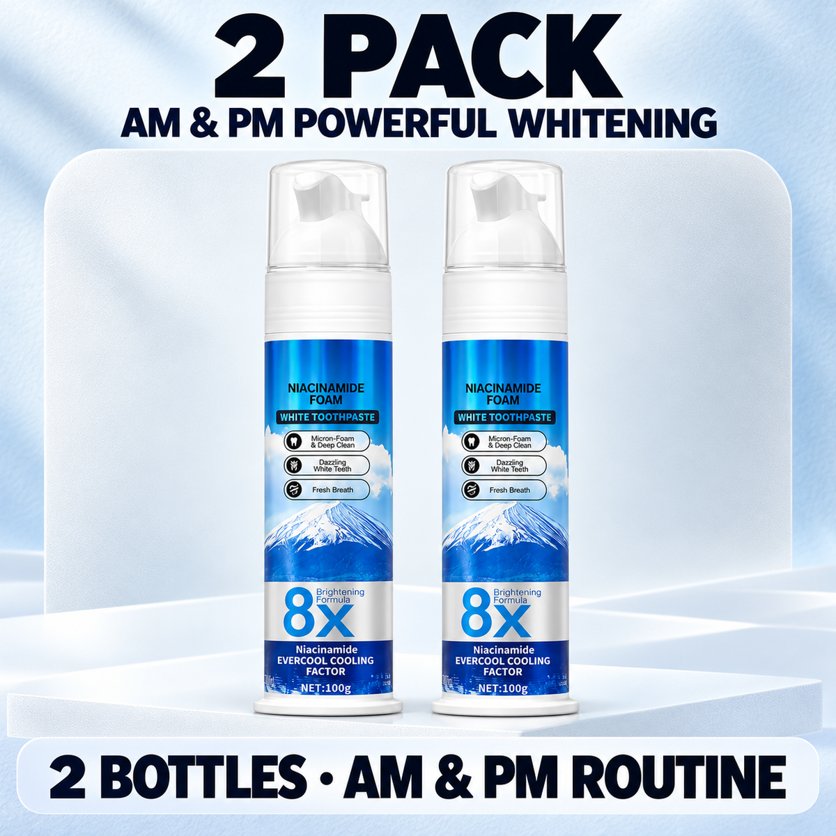 8X Niacinamide Foaming Whitening Toothpaste 8X - Fresh Breath Stain Removal Gentle Teeth Cleaning 100ml-D