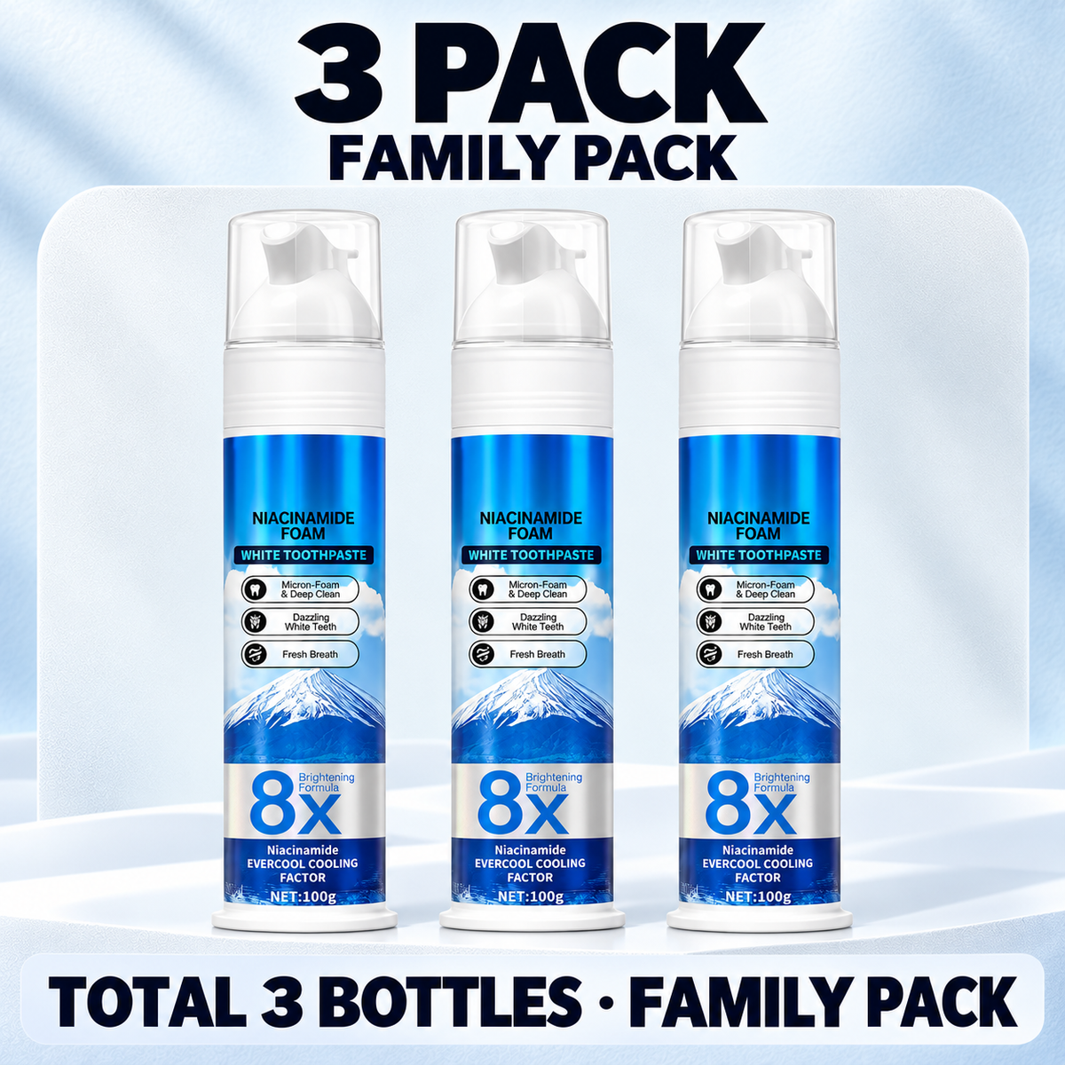 8X Niacinamide Foaming Whitening Toothpaste 8X - Fresh Breath Stain Removal Gentle Teeth Cleaning 100ml-D