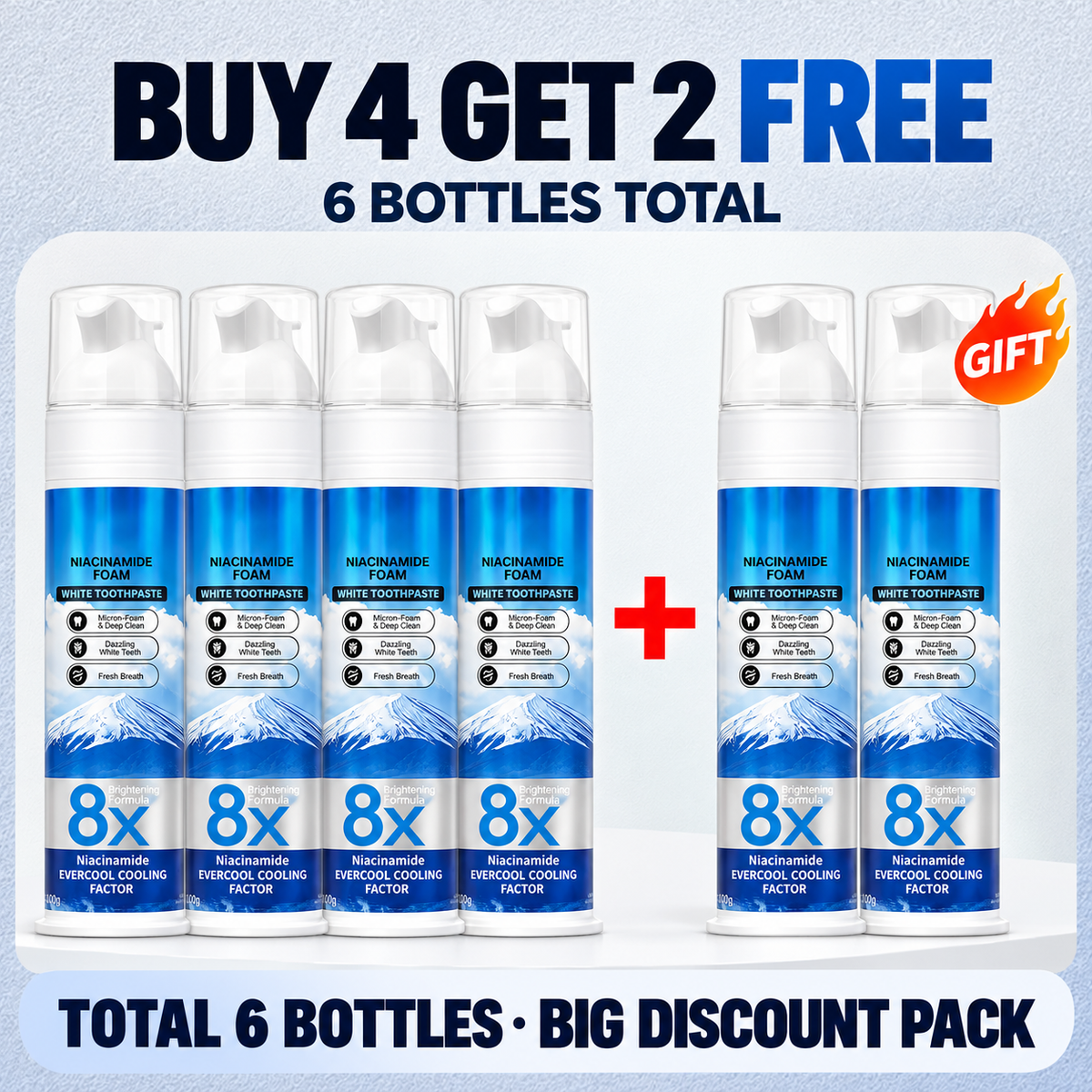 8X Niacinamide Foaming Whitening Toothpaste 8X - Fresh Breath Stain Removal Gentle Teeth Cleaning 100ml-D